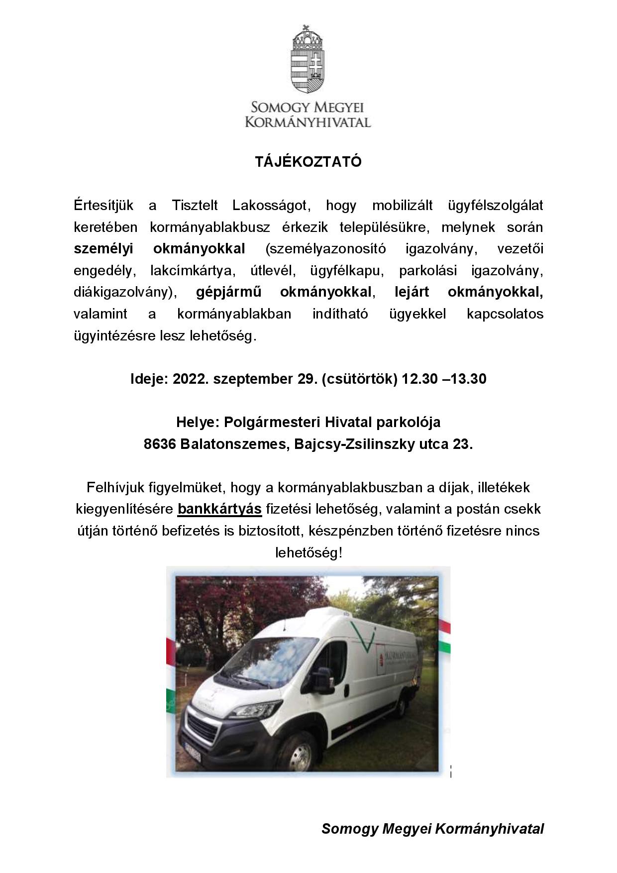 Lakossagi tajekoztato Balatonszemes 2022. szeptember 29. page 001 Kormányablak busz