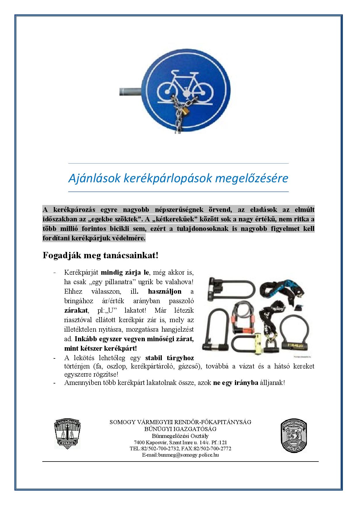 kerekparbiztonsagBikeSafe1 page 001 ELBIR hírlevél - Általános nyári bűnmegelőzési tanácsok