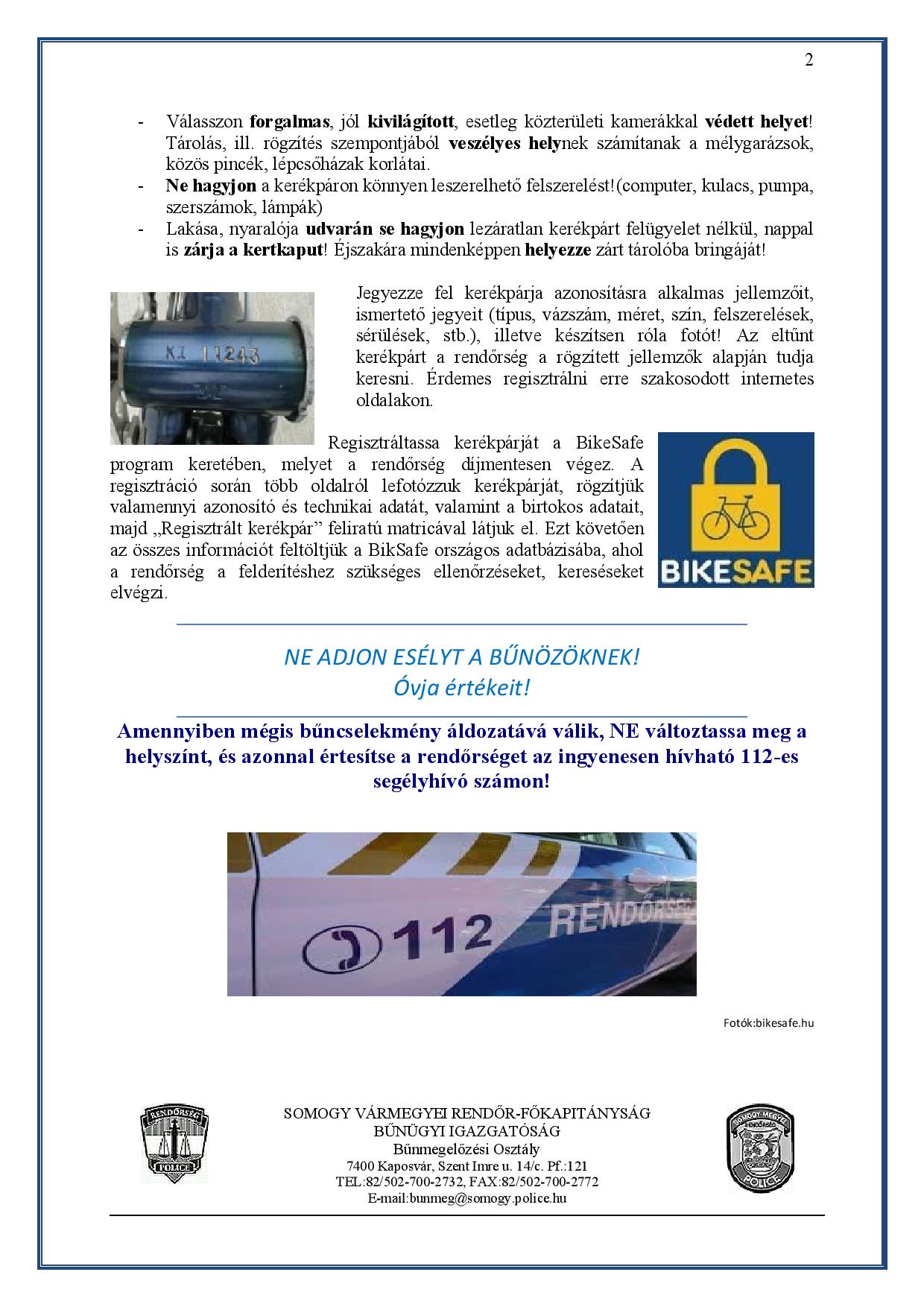 kerekparbiztonsagBikeSafe1 page 002 ELBIR hírlevél - Általános nyári bűnmegelőzési tanácsok