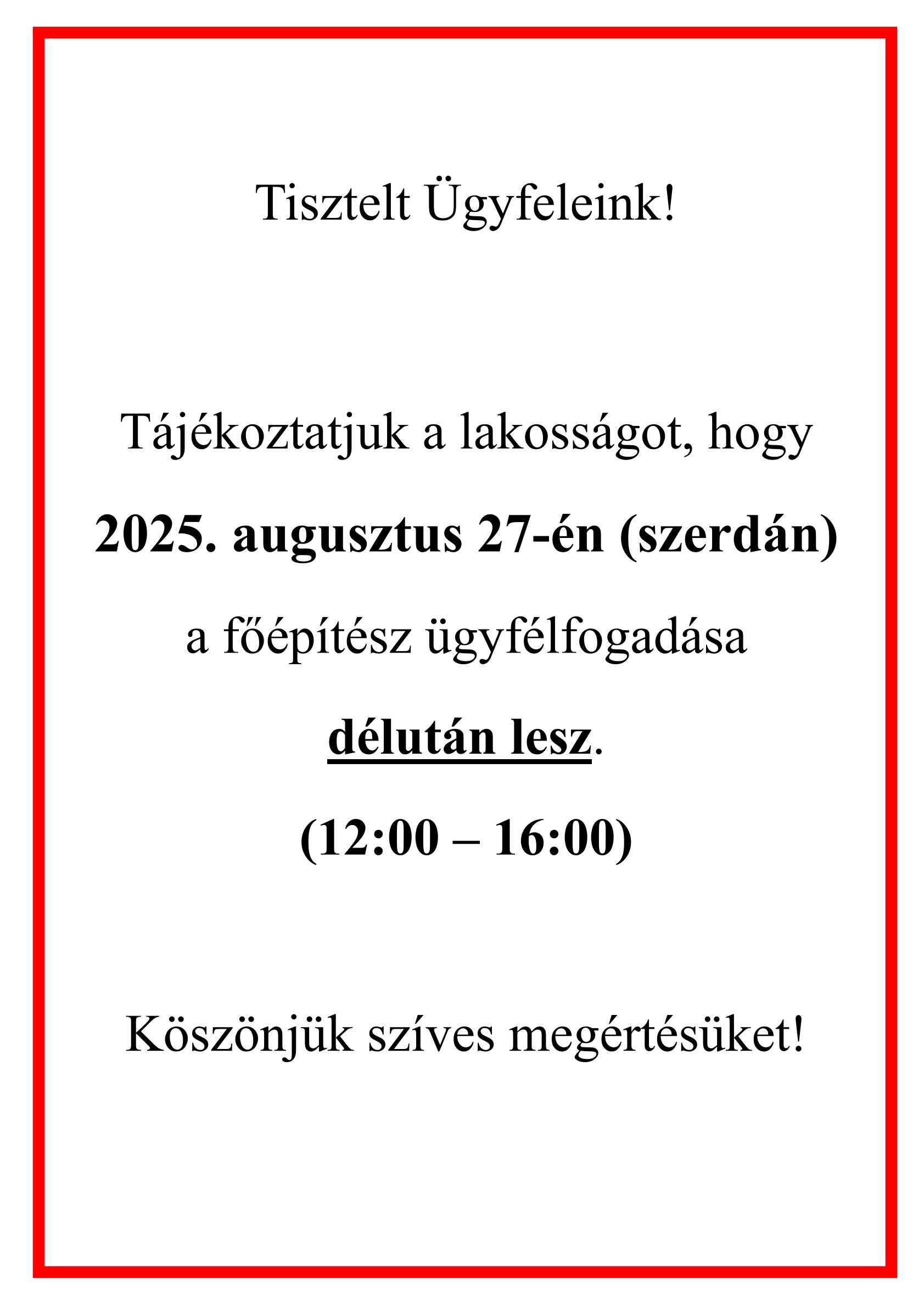 foepitesz ugyfelfogadas delutan Főépítész - fogadóóra