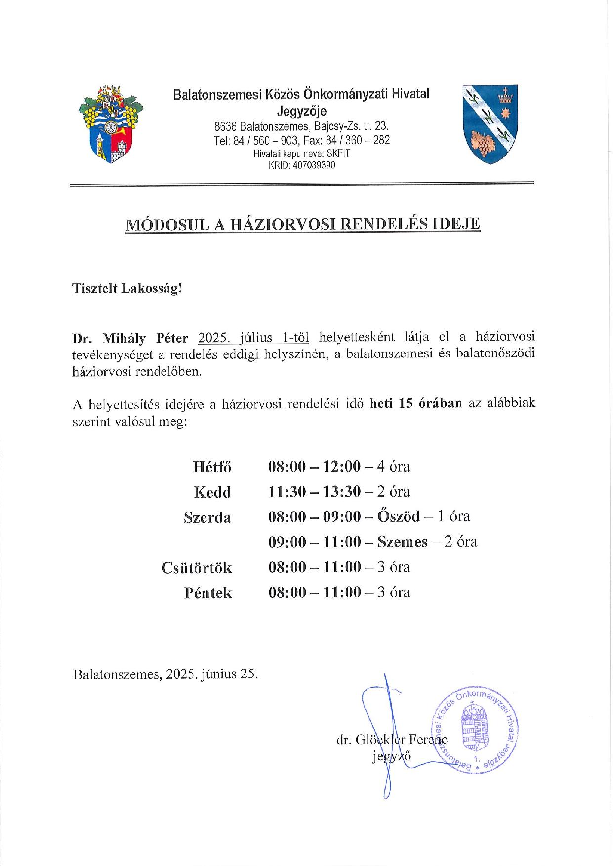 MODOSUL A HAZIORVOSI RENDELES IDEJE page 001 Módosul a háziorvos rendelési ideje